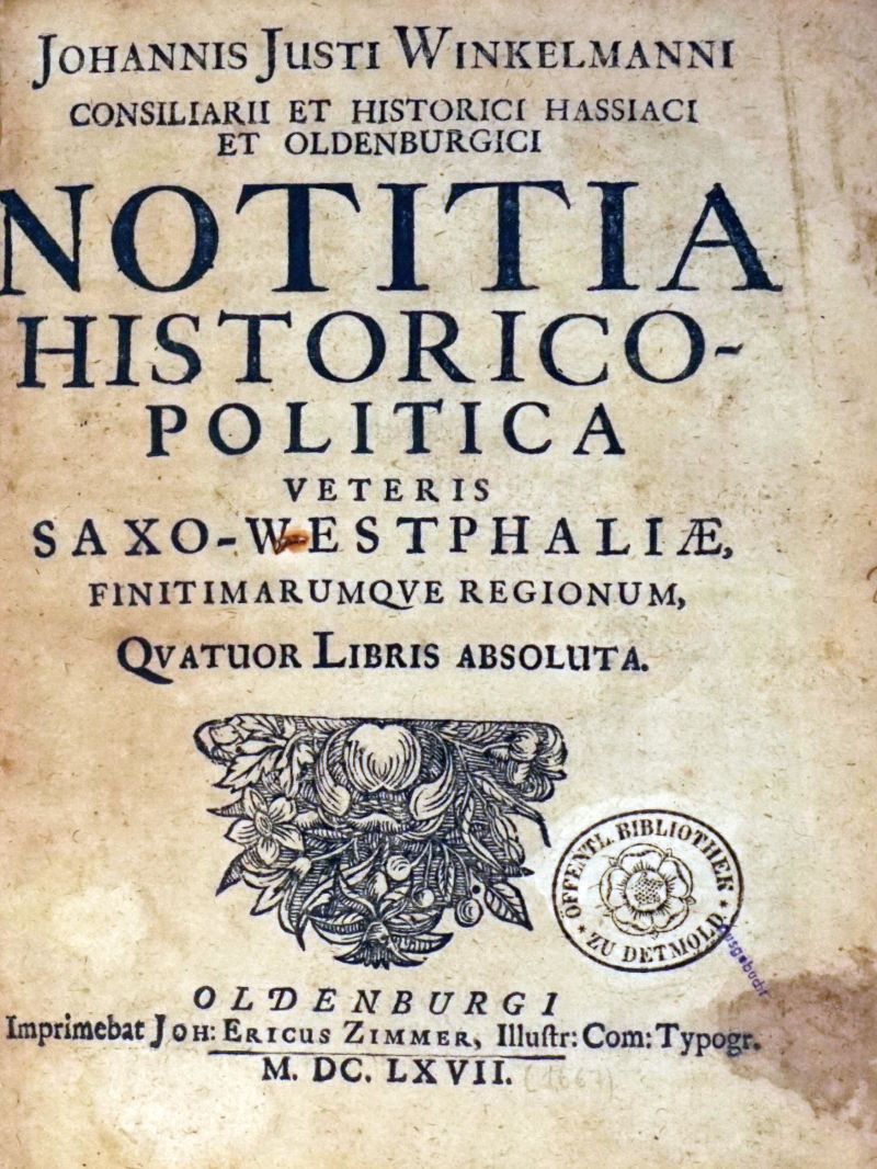 Lot 217, Auction  123, Winckelmann, Johann Just, Notitia historico-politica veteris Saxo-Westphaliae