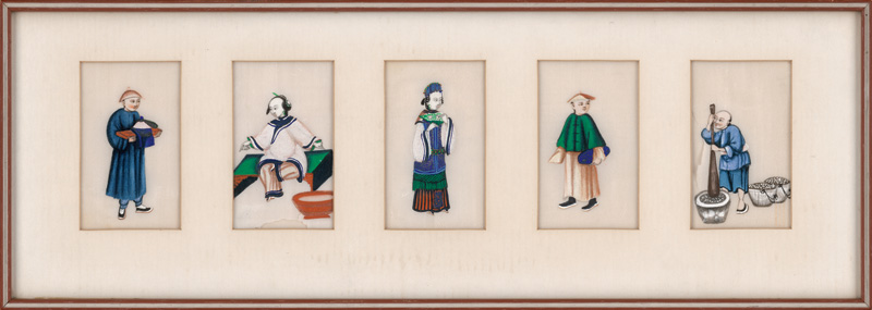 Lot 446, Auction  123, Reispapier-Miniaturen, 5 chinesische Miniaturen in leuchtenen Farben auf Reispapier