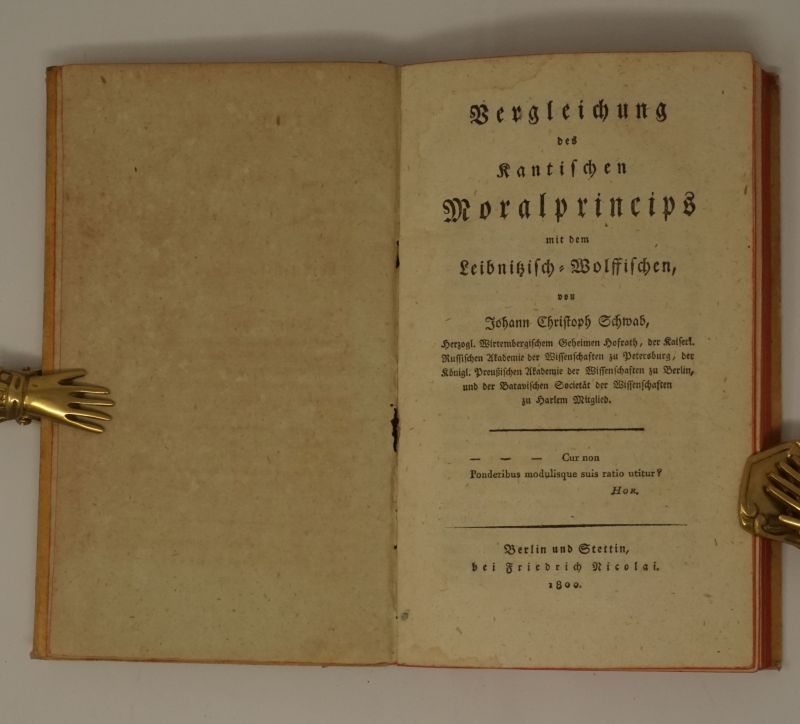 Lot 2194, Auction  123, Schwab, Johann Christoph, Vergleichung des Kantischen Moralprincips mit dem Leibnitzisch-Wolffischen