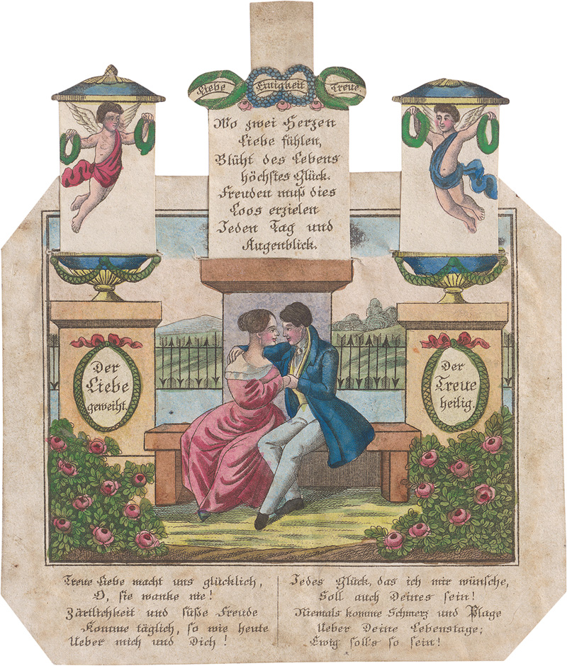 Lot 2220, Auction  123, Liebesbillet, Zwei Hebelzug-Billets in kolorierte Radierungen in Punktiermanier