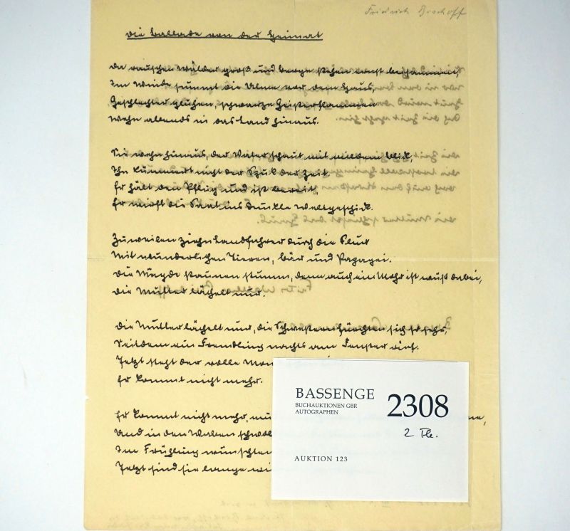 Lot 2308, Auction  123, Bischoff, Friedrich, Gedicht und Brief