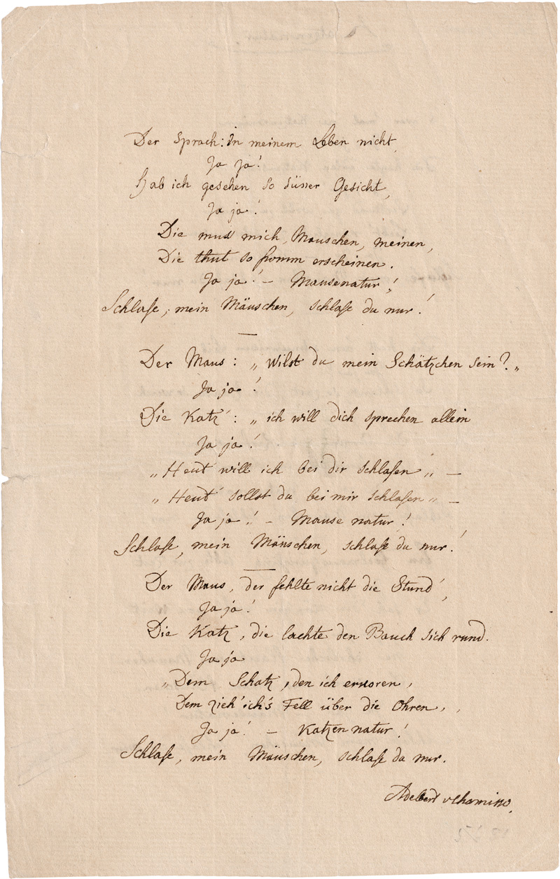 Lot 2311, Auction  123, Chamisso, Adelbert von, Signiertes Gedichtmanuskript