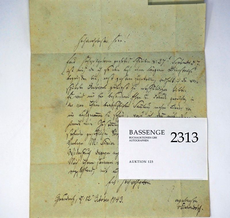 Lot 2313, Auction  123, Eichendorff, Joseph von, Brief an Karl Goedeke