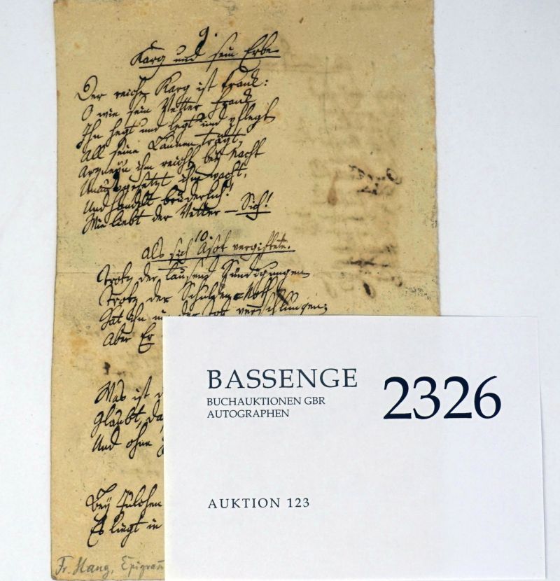 Lot 2326, Auction  123, Haug, Friedrich, Gedichtmanuskript