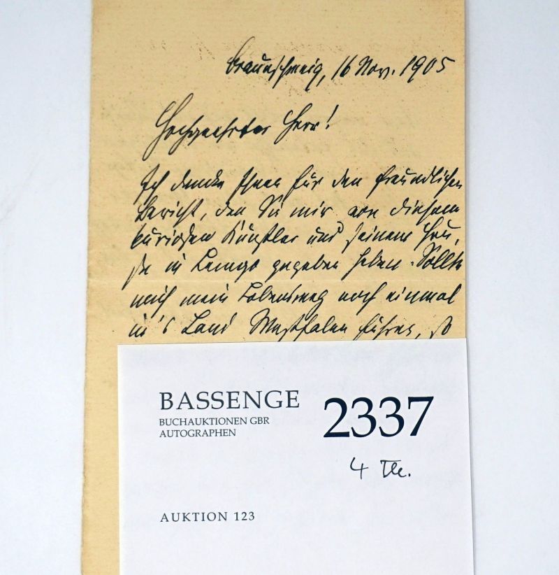 Lot 2337, Auction  123, Raabe, Wilhelm, Brief an Ludwig Mauke