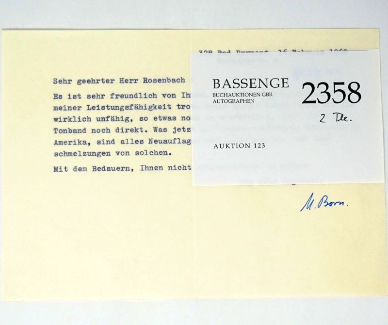 Lot 2358, Auction  123, Born, Max, 2 Briefe 1968