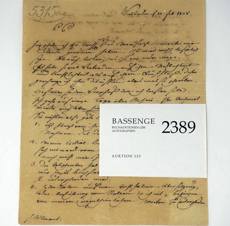 Lot 2389, Auction  123, Gagern, Hans Christoph von, Brief 1808 an den Verleger Wilmans