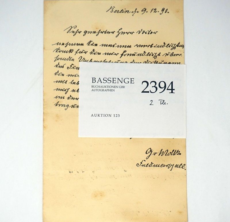 Lot 2394, Auction  123, Moltke, Helmuth Graf von, Brief 1890