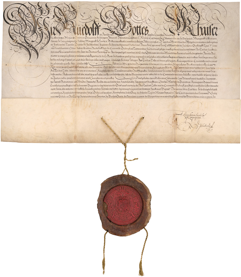 Lot 2400, Auction  123, Rudolf II., röm.-dt. Kaiser, Urkunde 1610