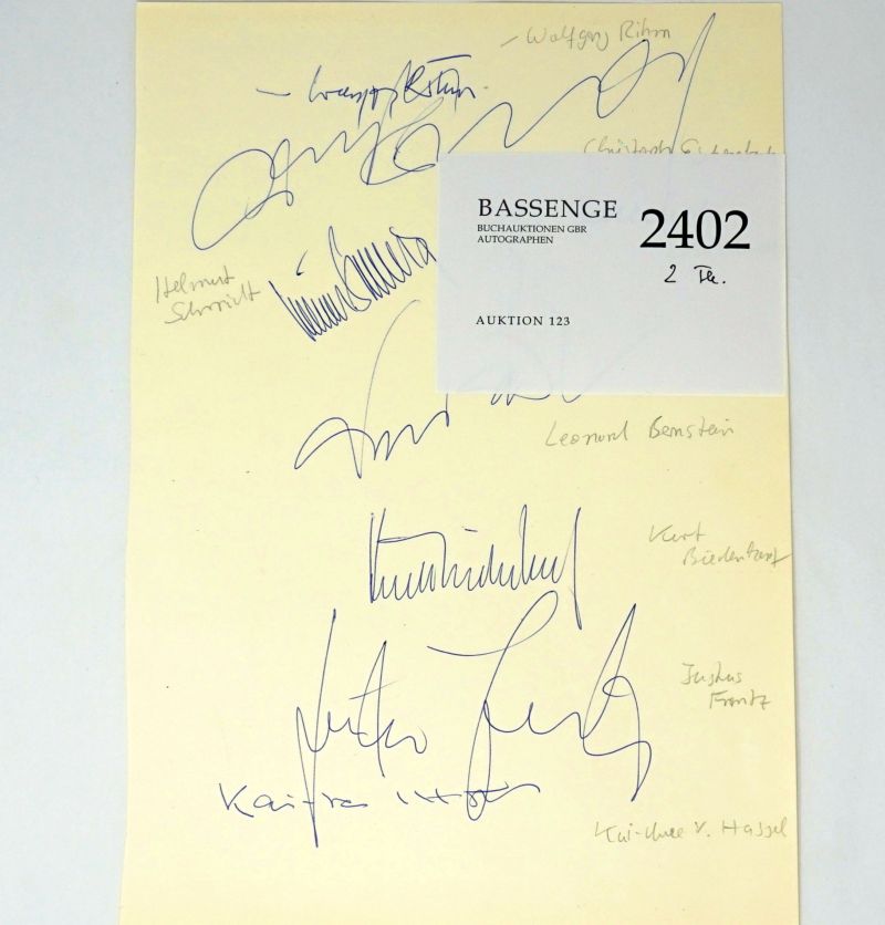 Lot 2402, Auction  123, Spitzen-Prominenz, 19 Signaturen prominenter Zeitgenossen