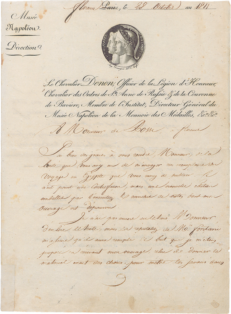 Lot 2419, Auction  123, Denon, Dominique-Devant, Brief 1811 an de Rossi