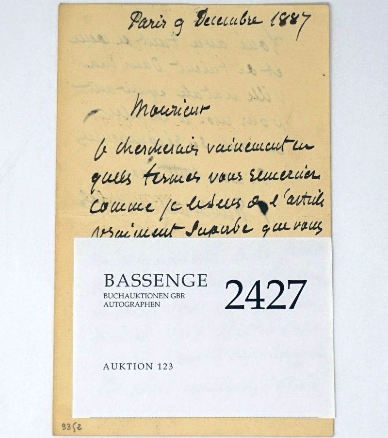 Lot 2427, Auction  123, Puvis de Chavanne, Pierre, Brief 1887 an einen Kritiker