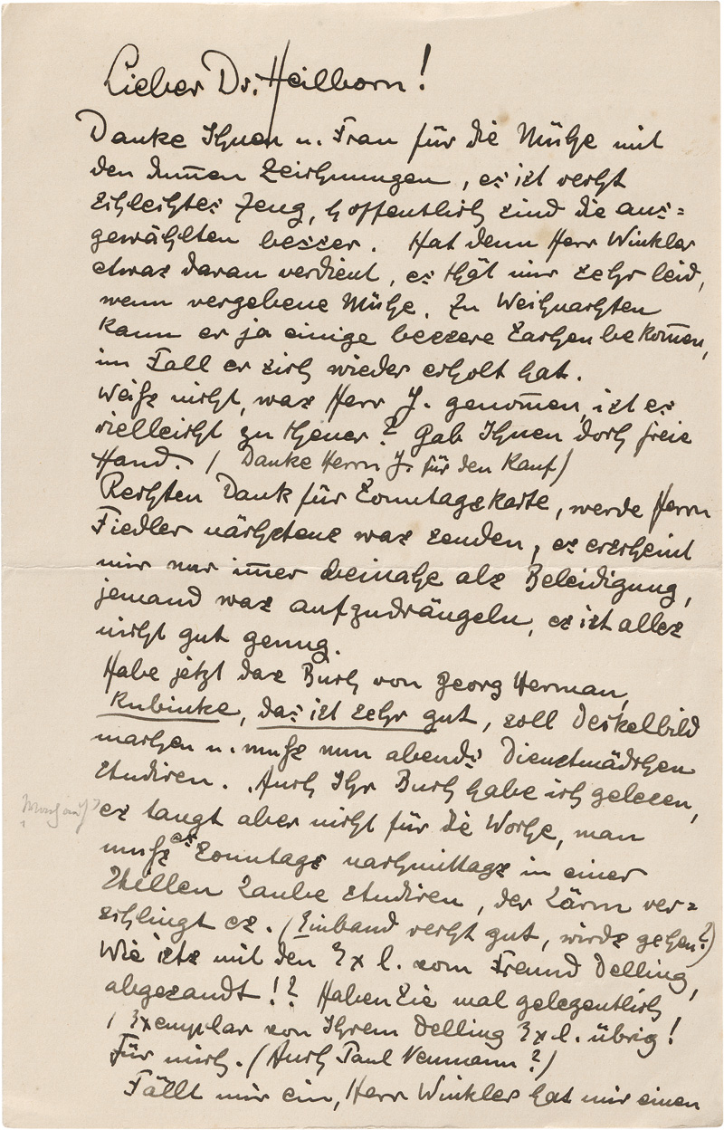 Lot 2429, Auction  123, Zille, Heinrich, 10 Briefe an Dr. Adolf Heilborn