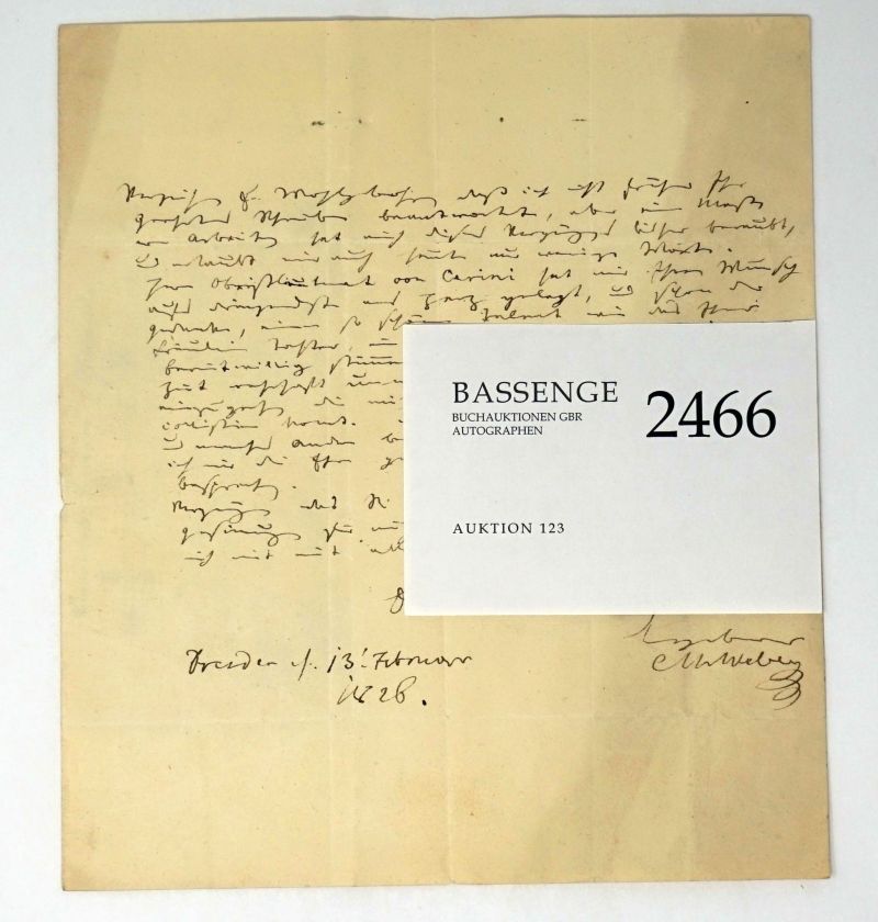 Lot 2466, Auction  123, Weber, Carl Maria von, Brief 1826