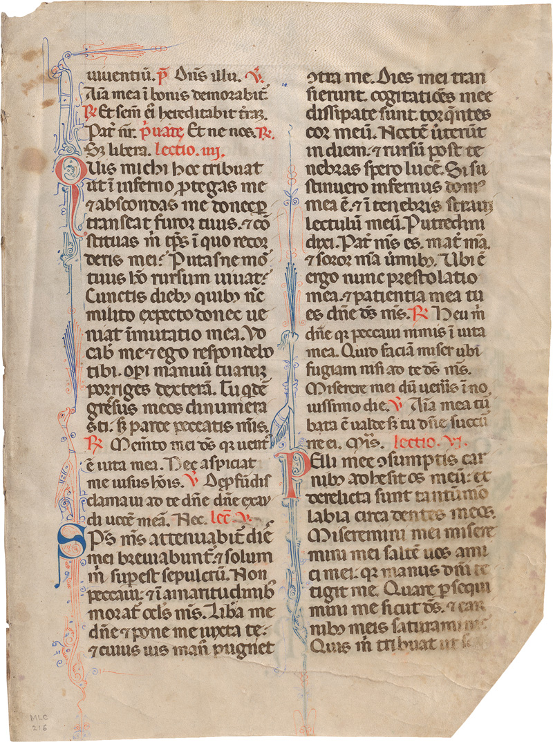 Lot 2859, Auction  123, Breviarium, Einzelblatt einer lateinischen Handschrift auf Pergament