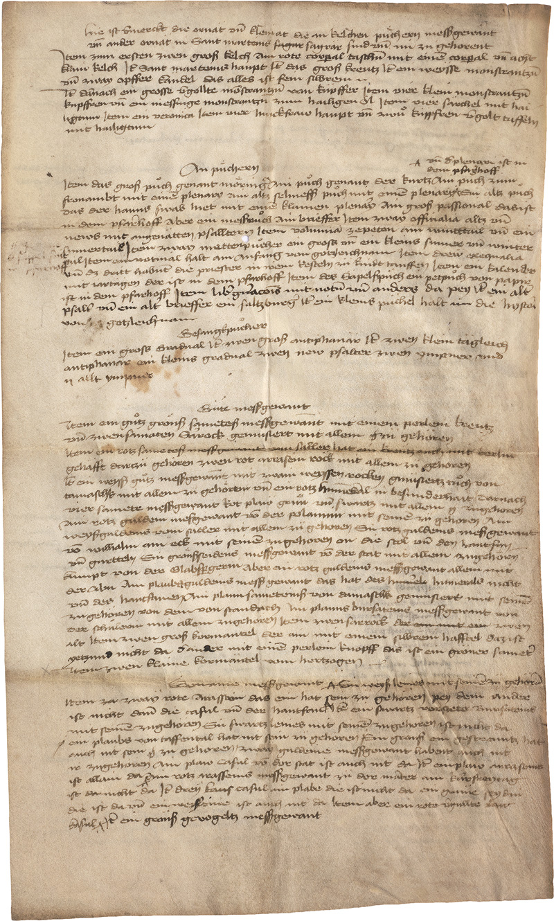 Lot 2888, Auction  123, Landshuter Schatzverzeichnis, Deutsche Handschrift auf Pergament. 1 Bl. mit 2 S. Ca. 56 Zeilen. 
