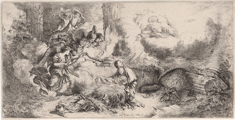 Lot 5032, Auction  123, Castiglione, Giovanni Benedetto, Die Geburt Christi mit Gottvater und den Engeln