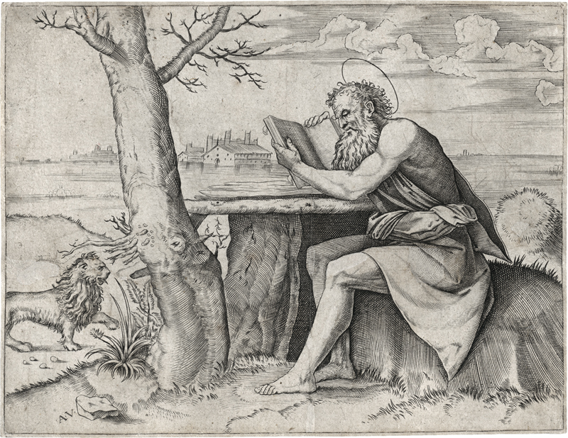 Lot 5164, Auction  123, Veneziano, Agostino, Der hl. Hieronymus mit dem Löwen
