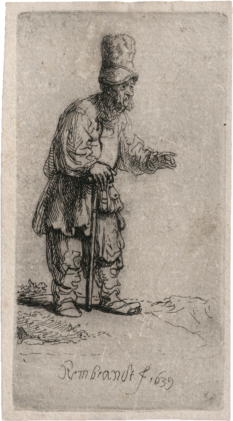 Lot 5849, Auction  123, Rembrandt Harmensz. van Rijn, Bauer mit hoher Mütze, auf einen Stock gelehnt