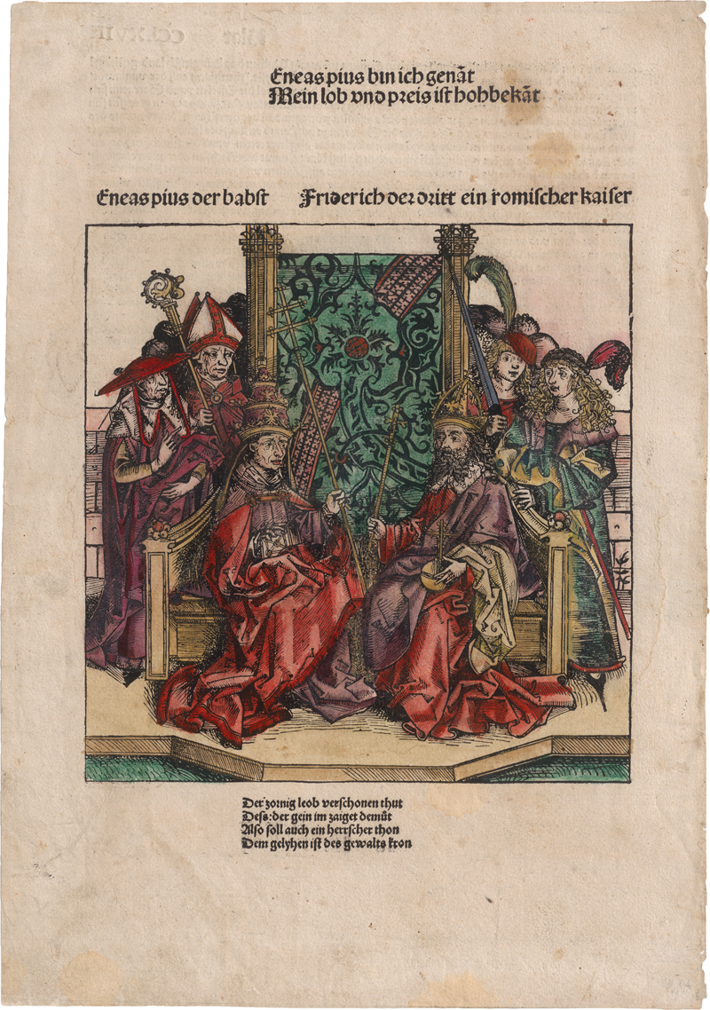 Lot 5914, Auction  123, Wolgemuth, Michael, Papst Pius II. und Kaiser Friedrich III. 