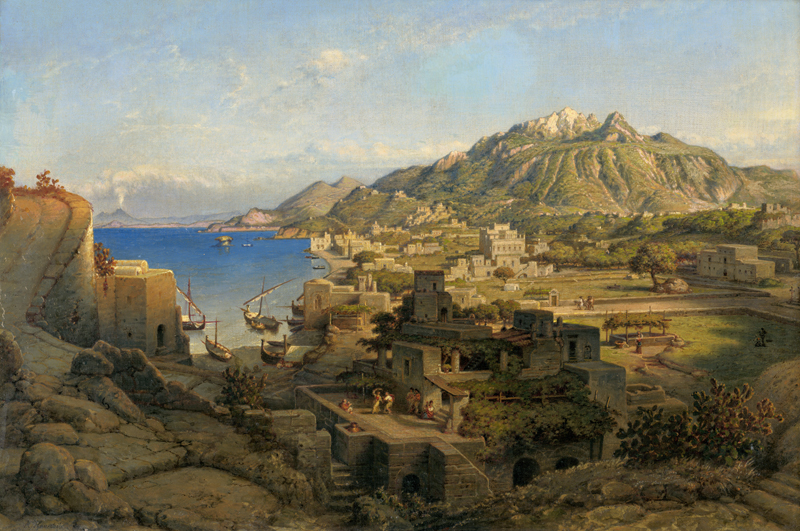 Lot 6062, Auction  123, Hauschild, Maximilian Albert, Lacco Ameno auf der Insel Ischia mit dem Monte Epomeo und dem Vesuv im Hintergrund