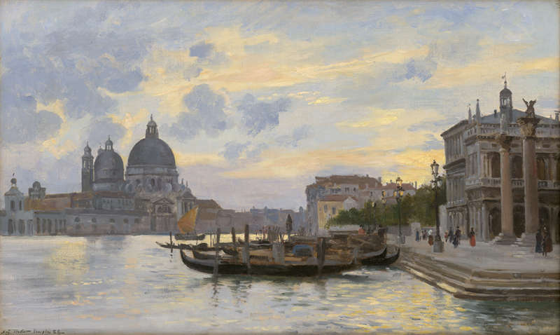 Lot 6187, Auction  123, Fischer, August, "Solnedgang Venedig": Blick auf den Canal Grande mit Santa Maria della Salute