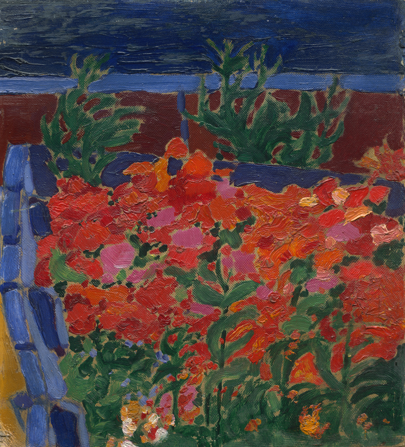 Lot 6191, Auction  123, Deutsch, 1. Hälfte 20. Jh. Bauerngarten mit roten Blumen