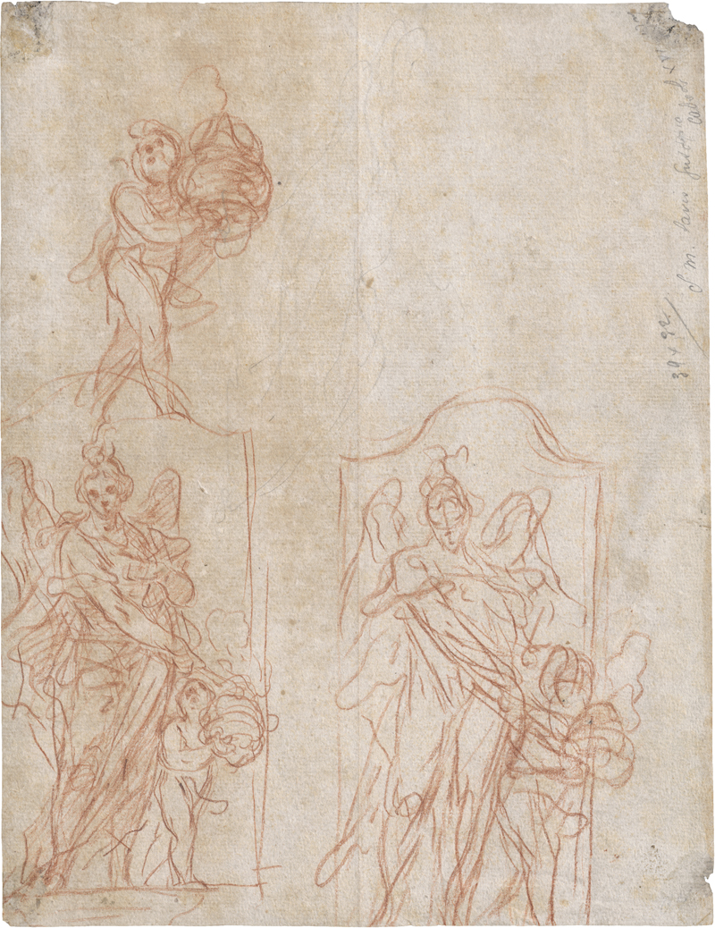 Lot 6523, Auction  123, Florentinisch, Anfang 17. Jh. Kompositionsskizzen mit Engel und Putto mit Weihrauchfass in einer Nische