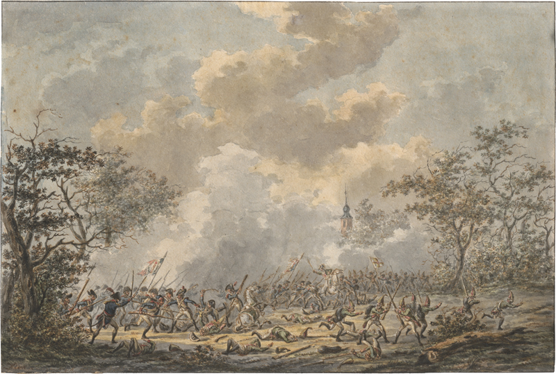 Lot 6573, Auction  123, Langendijk, Dirk, Einfall der französischen Infanterie auf die allierten Truppen Russlands und Grossbritanniens