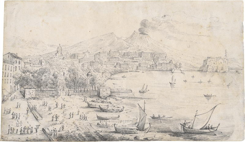 Lot 6629, Auction  123, Senape, Antonio, Neapel: Blick über Riviera di Chiaia und das Castell dell'Ovo auf den Vesuv