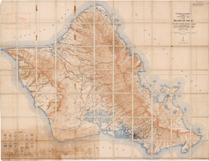 Lot 43, Auction  124, Topographic map , of the island of Oahu city 