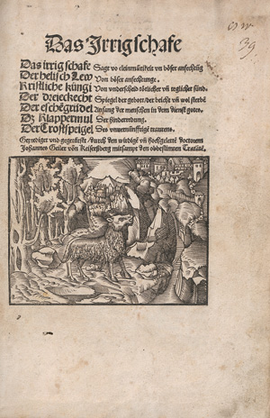 Los 337 - Geiler von Kaysersberg, Johann - Das Irrig schafe [und:] Passion des Here Jesu. Straßburg Grüninger 1514 - 1 - thumb