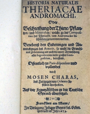 Lot 1007, Auction  124, Charas, Moyse, Historia naturalis Theriacae Andromachi