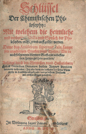 Lot 1055, Auction  124, Dorn, Gerhard, Schlüssel der Chimistischen Philosophy