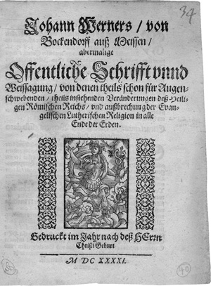 Lot 1245, Auction  124, Warner, Johann, Abermalige Offentliche Schrifft unnd Weissagung (EA)