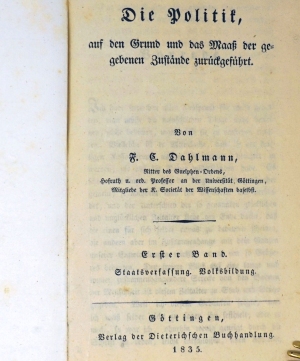 Lot 1261, Auction  124, Dahlmann, Friedrich Christoph, Die Politik, auf den Grund und das Maaß