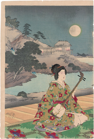 Los 1505 - Chikanobu, Toyohara - Bijin-ga.Drei Musikerinnen bei Vollmond. Triptychon - 0 - thumb