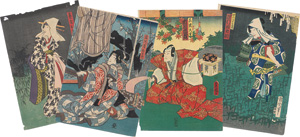 Lot 1588, Auction  124, Kunisada, Utagawa, Kabuki Schauspieler. 4 Ukiyo-e-Farbholzschnitte