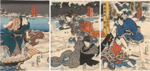 Lot 1599, Auction  124, Kunisada, Utagawa, Kabuki-Theaterszene bei Schnee. Triptychon