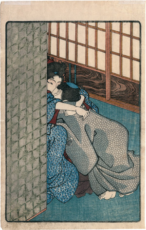 Los 1619 - Kunisada, Utagawa - Shunga (Frühlingsbild). Farbholzschnitt eines Liebespaares - 0 - thumb