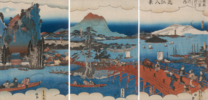 Lot 1642, Auction  124, Sadahide, Utagawa, Ômi Hakkei. Acht Ansichten von Omi entlang des Biwa-Sees. Triptychon