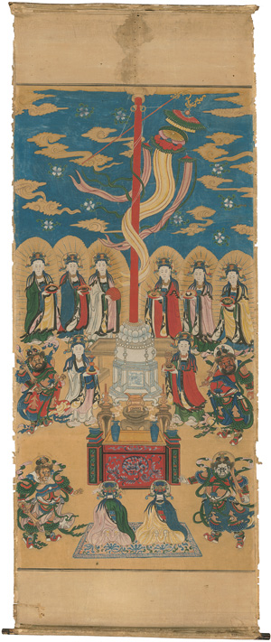 Lot 1689, Auction  124, Geister-Verehrung, Chinesisches Rollbild. Anbetungs-Ritual mit Altar