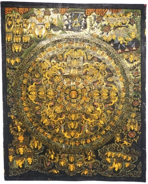 Los 1696 - Mandala - Buddhistisches Meditationsbild. Schwarzgrundmalerei in Gold und Farben auf Gaze - 1 - thumb