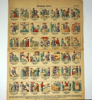 Lot 2036, Auction  124, Eulenspiegel Lotterie, Bilderbogen mit 42 kleinen kolorierten Holzschnitten