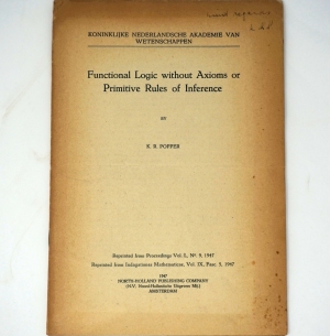 Lot 2187, Auction  124, Popper, Karl Raimund, Functional Logic without Axioms or Primitive Rules of Inference (Widmungsexemplar)