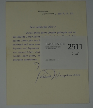 Los 2511 - Hauptmann, Gerhart - Brief an Fritz Engert + Beigaben - 0 - thumb