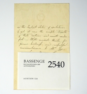 Lot 2540, Auction  124, Faraday, Michael, Brief an einen Schauspieler