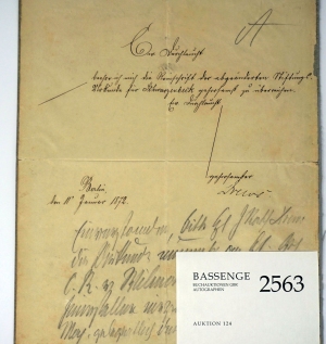 Lot 2563, Auction  124, Bismarck, Otto Fürst von, Schriftstück zu einer Urkunde