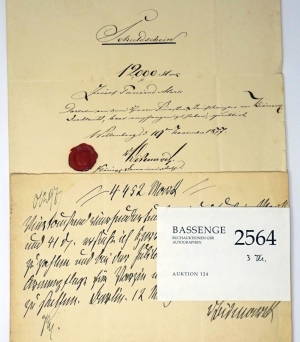 Lot 2564, Auction  124, Bismarck, Otto Fürst von, 2 signierte Schriftstücke