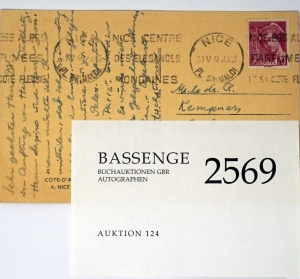 Lot 2569, Auction  124, Hochstimm, Felix, Postkarte an Robert Kempner